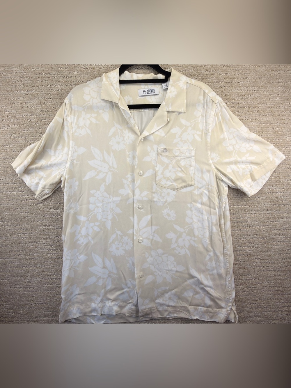 Original Penguin Cream and White Floral Button-Down Camp Shirt